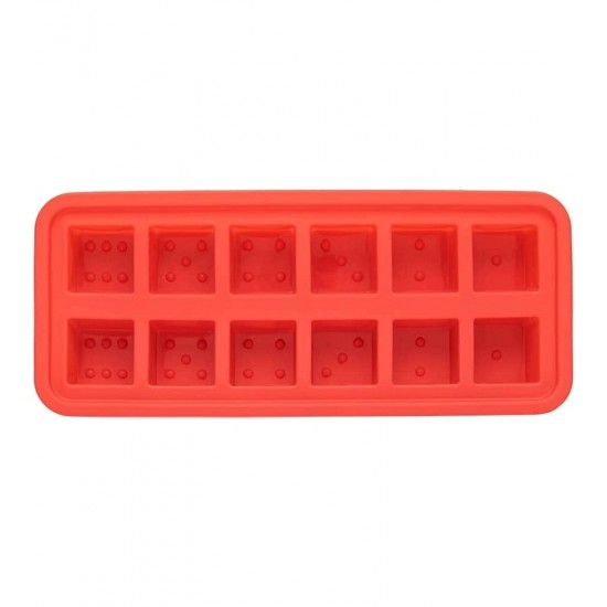 Forma De Gelo Silicone Retangular Vermelha Com Cubos Quadrados